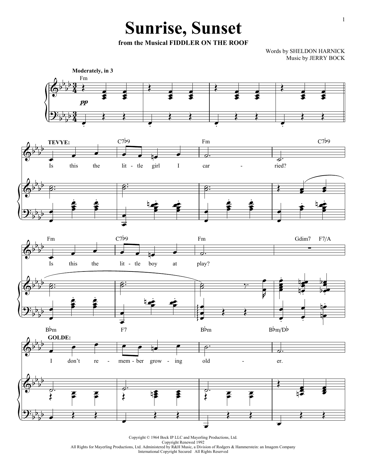 Jerry Bock Sunrise, Sunset Sheet Music Notes & Chords for Cello - Download or Print PDF
