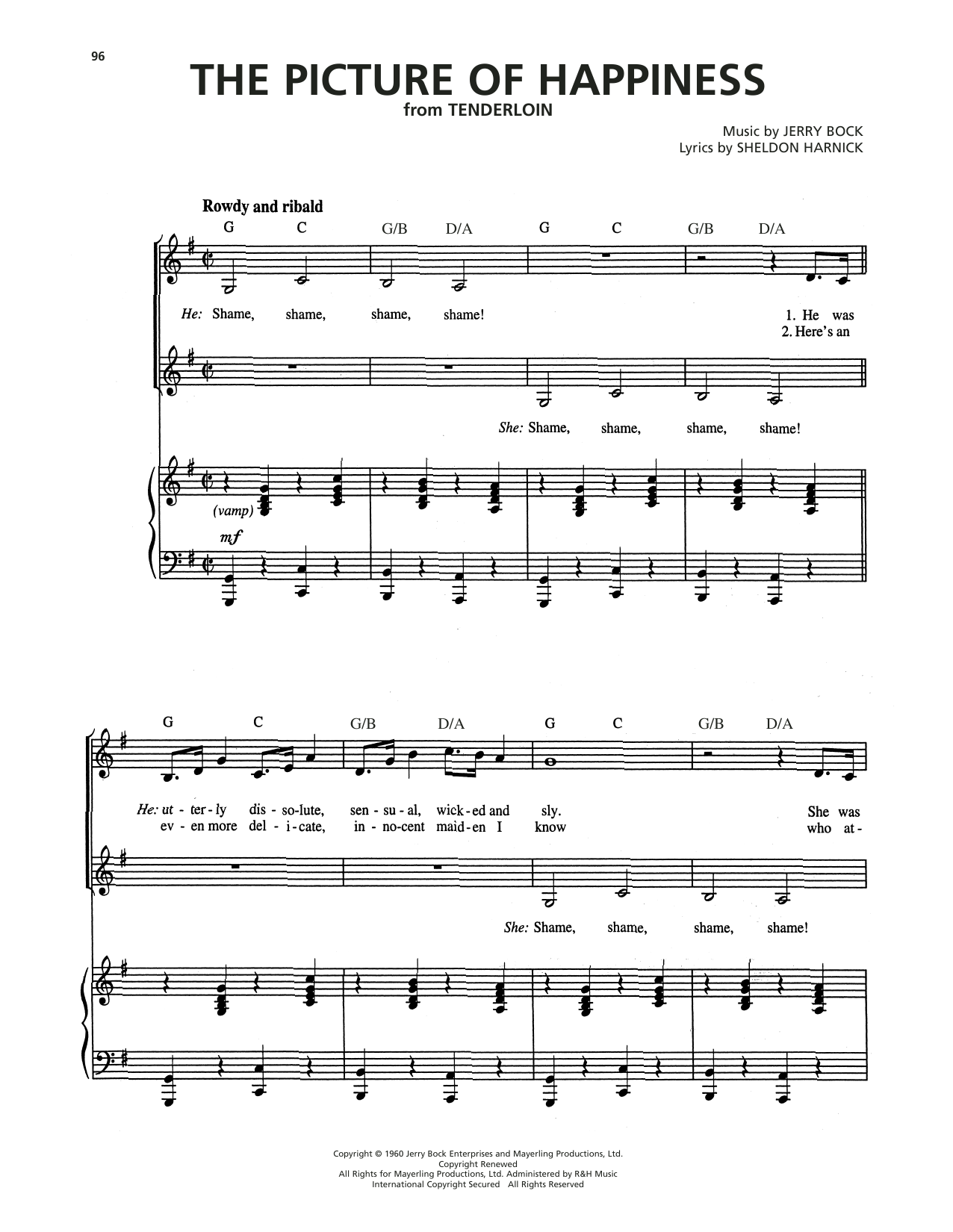 Jerry Bock The Picture Of Happiness (from Tenderloin) Sheet Music Notes & Chords for Piano, Vocal & Guitar Chords (Right-Hand Melody) - Download or Print PDF