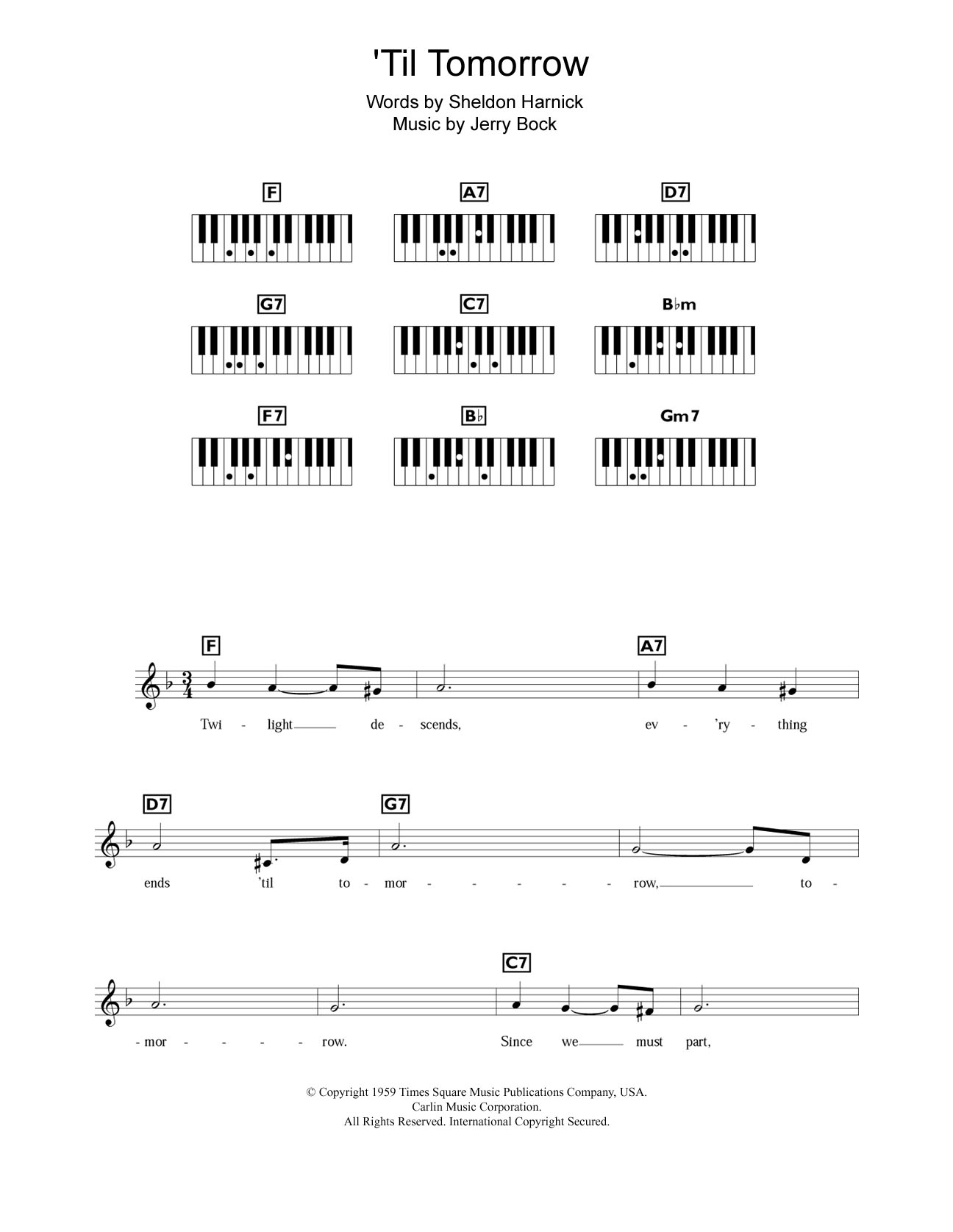 Jerry Bock 'Til Tomorrow (from Fiorello!) Sheet Music Notes & Chords for Piano Chords/Lyrics - Download or Print PDF