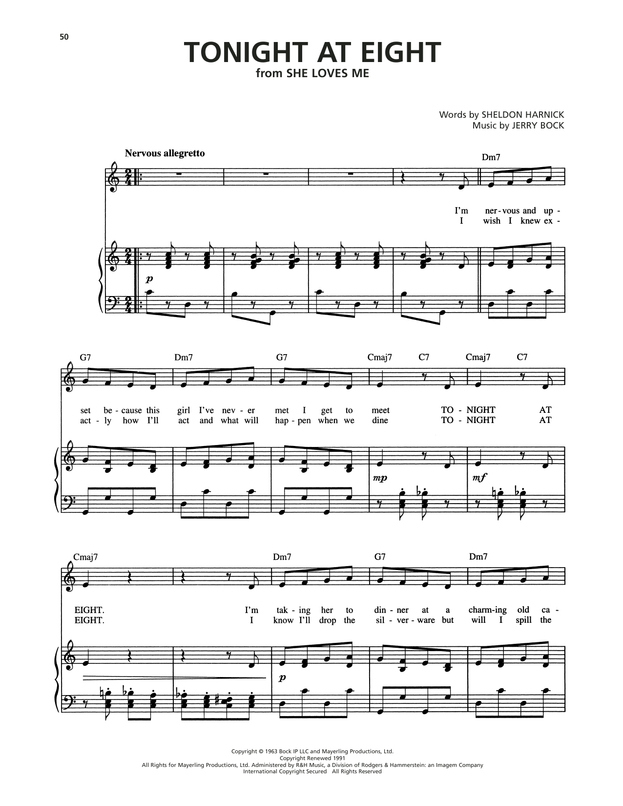 Jerry Bock Tonight At Eight (from She Loves Me) Sheet Music Notes & Chords for Piano, Vocal & Guitar Chords (Right-Hand Melody) - Download or Print PDF