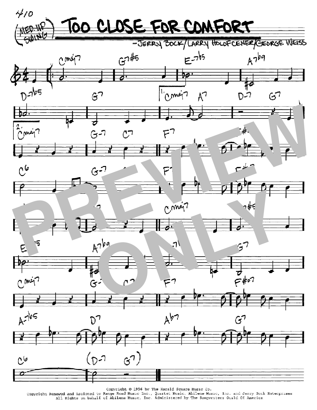 Jerry Bock Too Close For Comfort Sheet Music Notes & Chords for Real Book – Melody & Chords – C Instruments - Download or Print PDF
