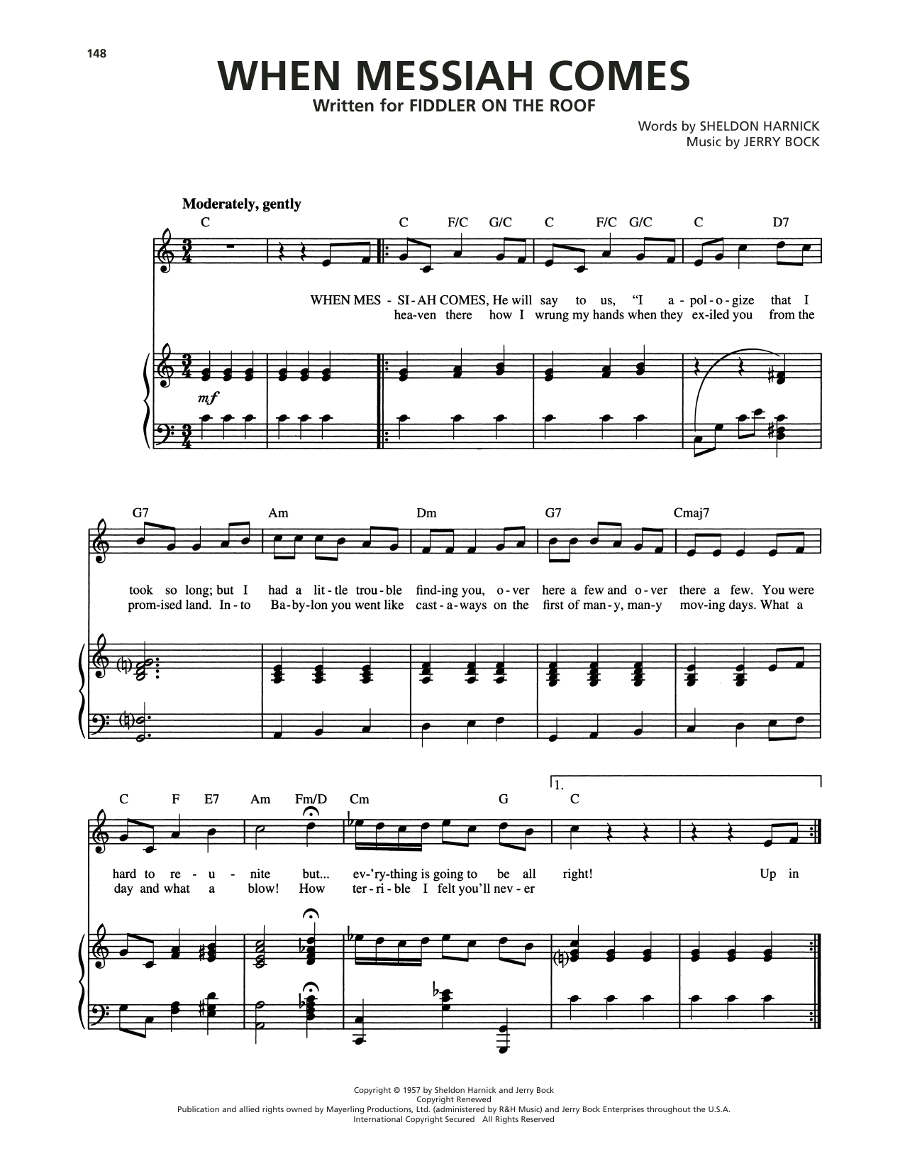 Jerry Bock When Messiah Comes (from Fiddler On The Roof) Sheet Music Notes & Chords for Piano, Vocal & Guitar Chords (Right-Hand Melody) - Download or Print PDF