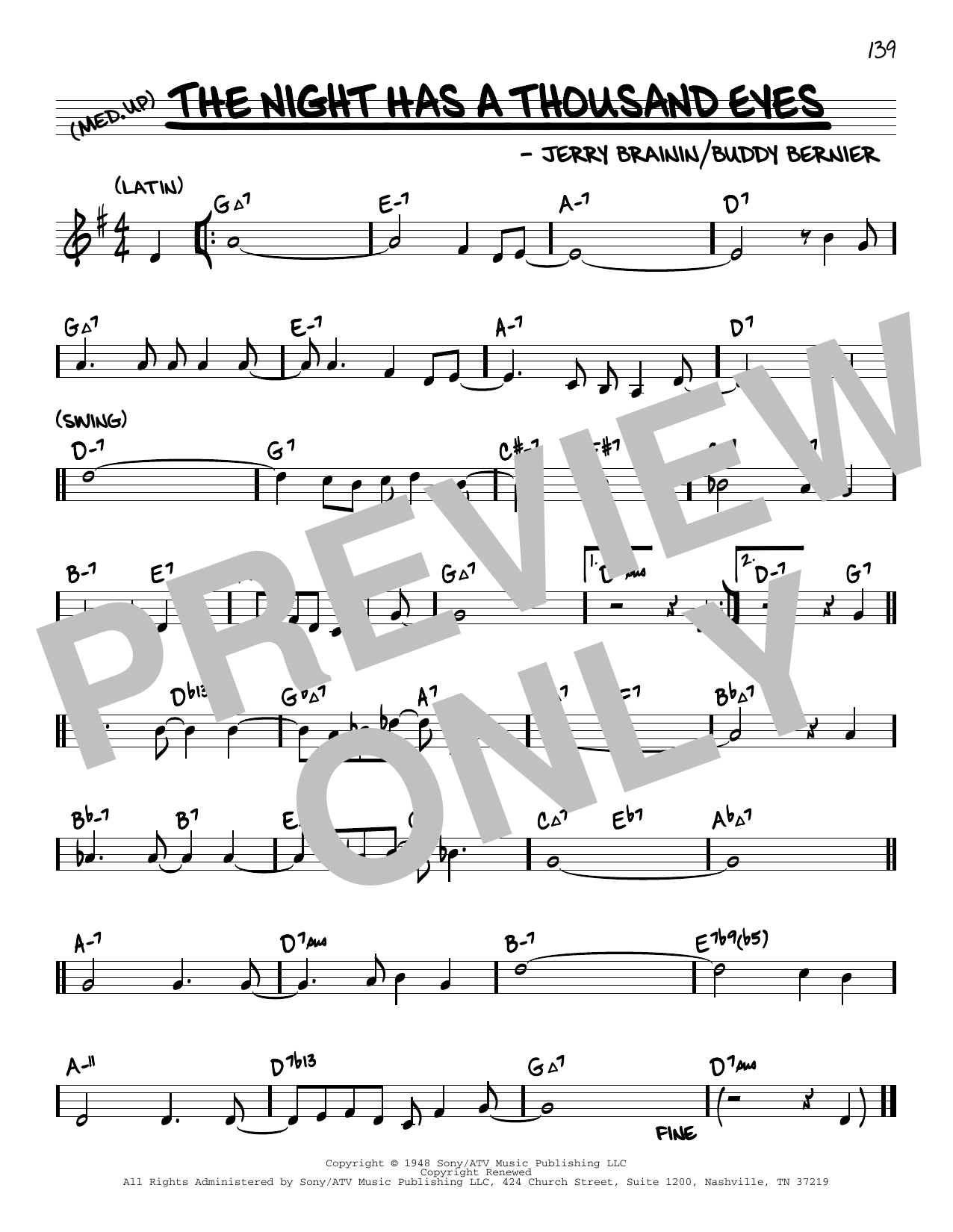 Jerry Brainin The Night Has A Thousand Eyes (arr. David Hazeltine) Sheet Music Notes & Chords for Real Book – Enhanced Chords - Download or Print PDF