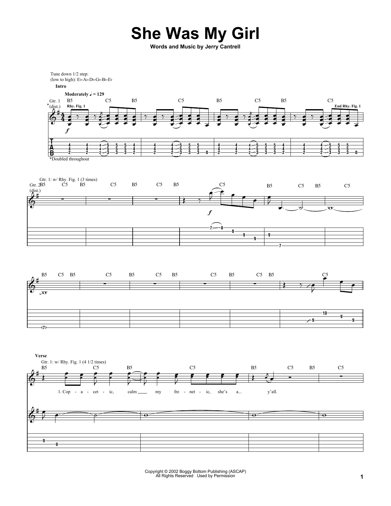 Jerry Cantrell She Was My Girl Sheet Music Notes & Chords for Guitar Tab - Download or Print PDF
