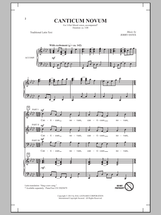 Jerry Estes Canticum Novum Sheet Music Notes & Chords for 3-Part Mixed - Download or Print PDF