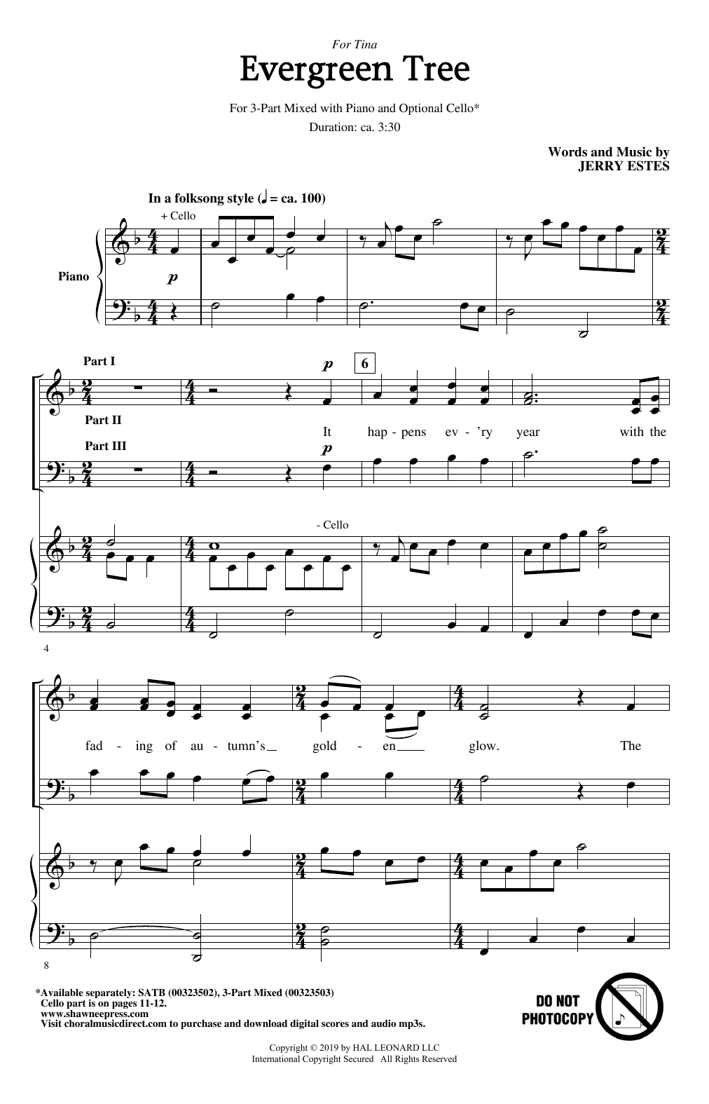 Jerry Estes Evergreen Tree Sheet Music Notes & Chords for SATB Choir - Download or Print PDF