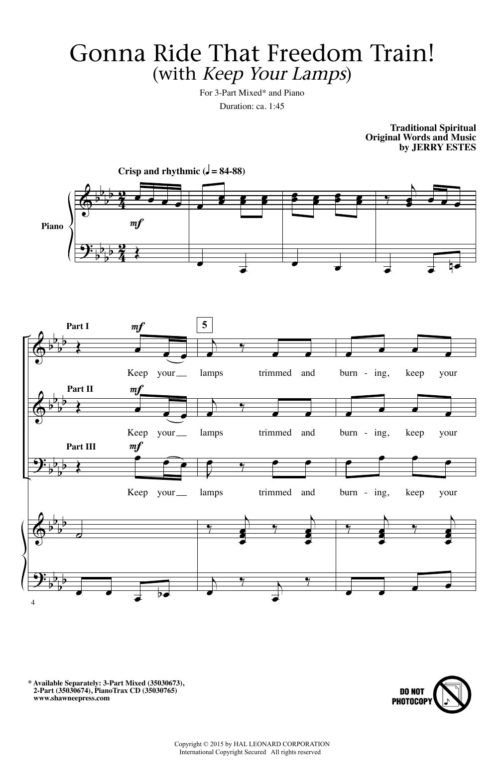 Jerry Estes Gonna Ride That Freedom Train! (With Keep Your Lamps) Sheet Music Notes & Chords for 2-Part Choir - Download or Print PDF