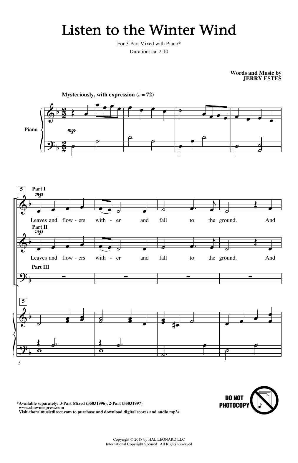 Jerry Estes Listen To The Winter Wind Sheet Music Notes & Chords for 2-Part Choir - Download or Print PDF Jerry Estes Listen To The Winter Wind Sheet Music Notes & Chords for 2-Part Choir - Download or Print PDF