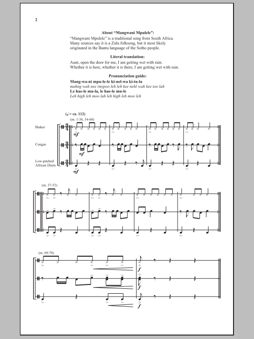 Jerry Estes Mangwani Mpulele Sheet Music Notes & Chords for 2-Part Choir - Download or Print PDF