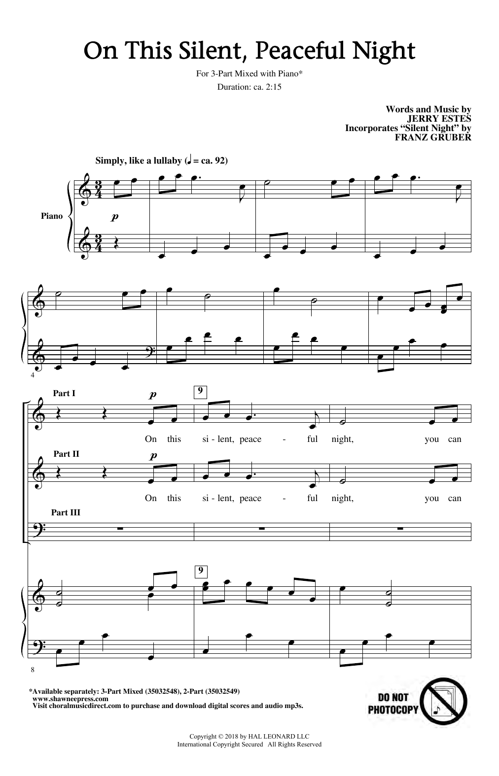 Jerry Estes On This Silent, Peaceful Night Sheet Music Notes & Chords for 3-Part Mixed Choir - Download or Print PDF