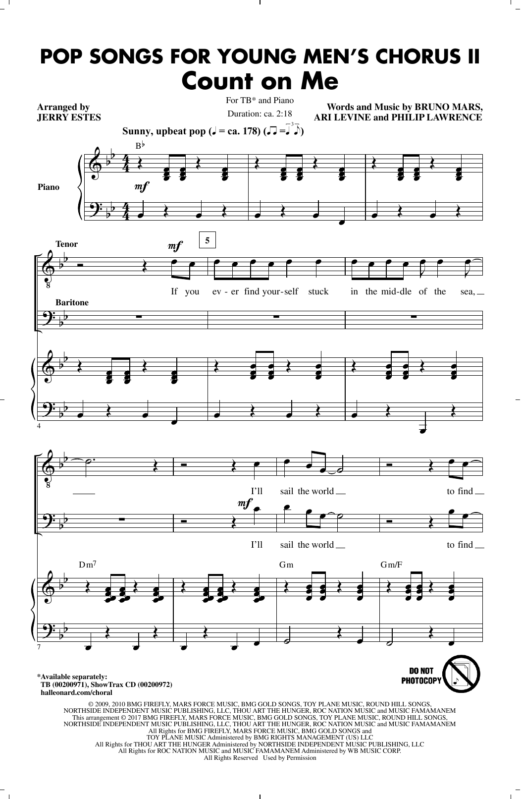 Jerry Estes Pop Songs for Young Men's Chorus II Sheet Music Notes & Chords for TB - Download or Print PDF