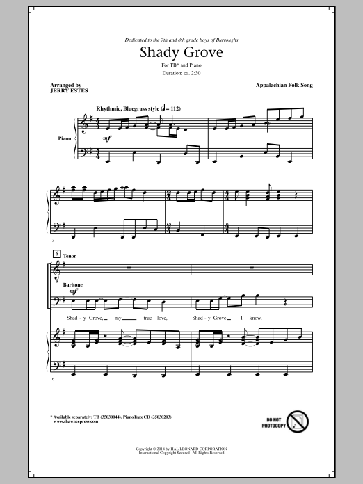 Jerry Estes Shady Grove Sheet Music Notes & Chords for TB - Download or Print PDF