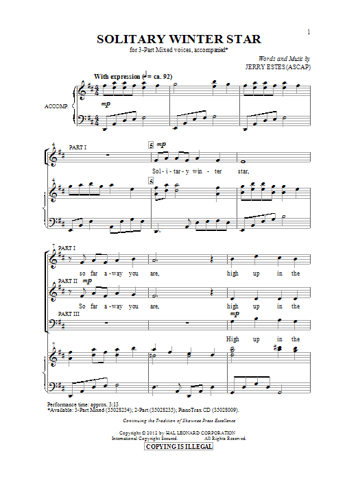 Jerry Estes Solitary Winter Star Sheet Music Notes & Chords for 2-Part Choir - Download or Print PDF