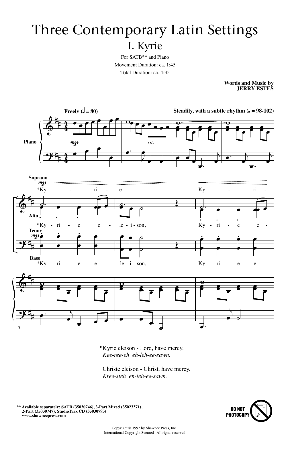 Jerry Estes Three Contemporary Latin Settings Sheet Music Notes & Chords for SATB - Download or Print PDF