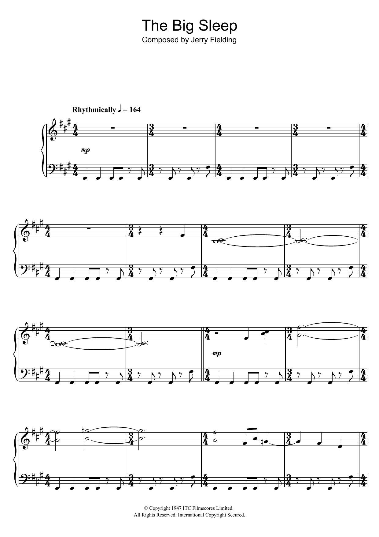 Jerry Fielding The Big Sleep (End Credits) Sheet Music Notes & Chords for Piano - Download or Print PDF