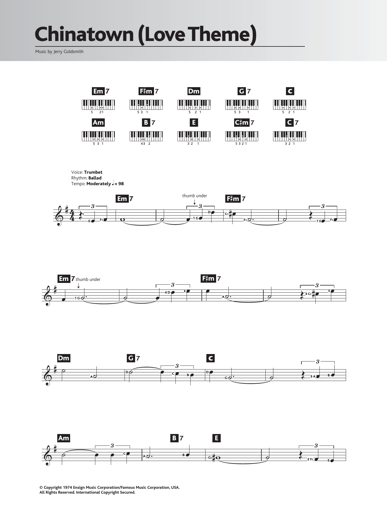 Jerry Goldsmith Chinatown (Love Theme/Jake And Evelyn) Sheet Music Notes & Chords for Keyboard - Download or Print PDF