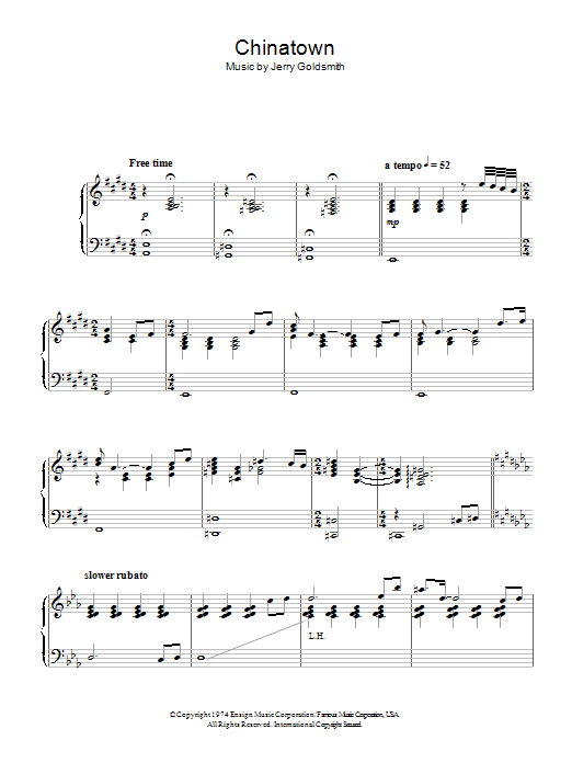Jerry Goldsmith Chinatown Sheet Music Notes & Chords for Melody Line, Lyrics & Chords - Download or Print PDF