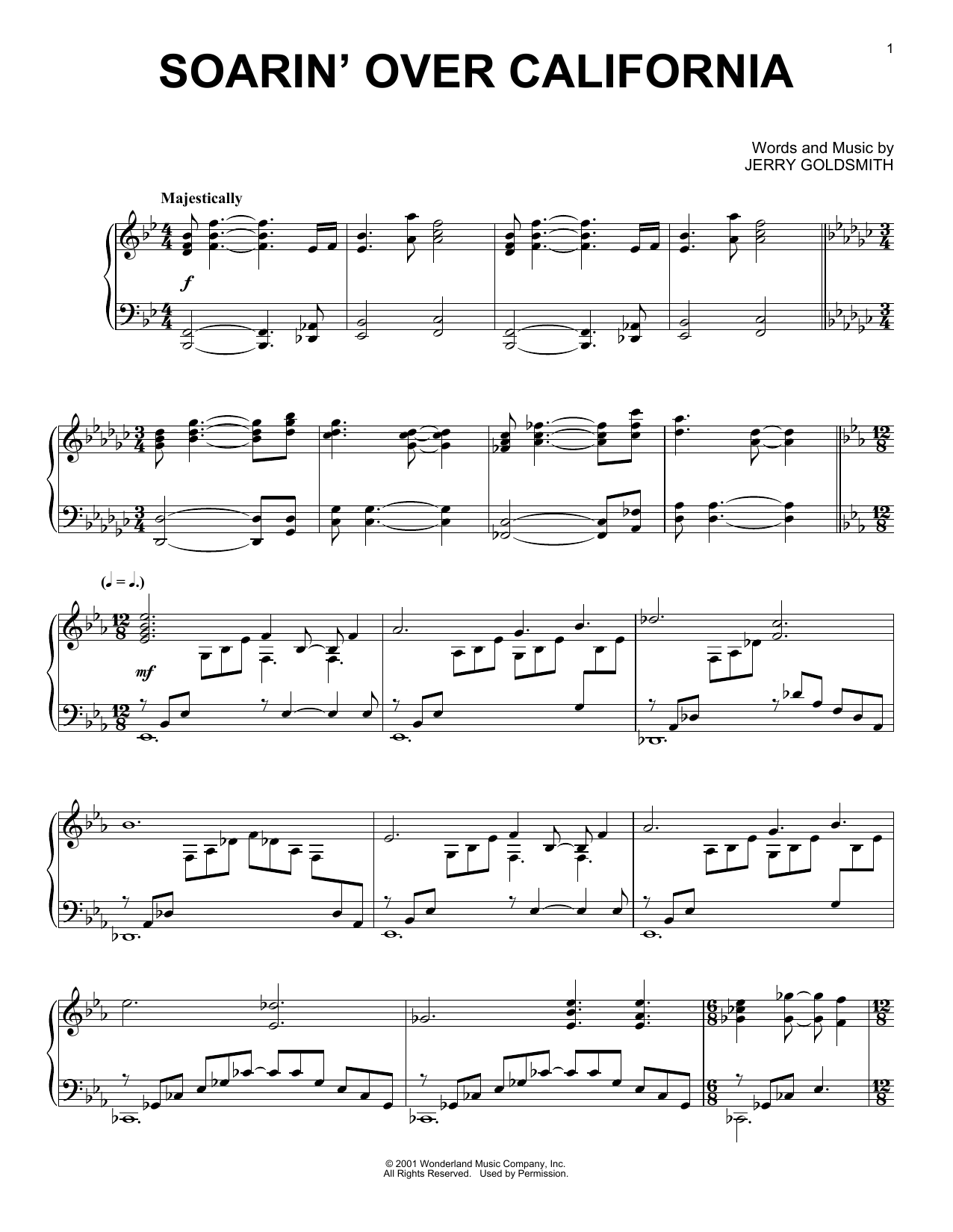 Jerry Goldsmith Soarin' Over California Sheet Music Notes & Chords for Piano Solo - Download or Print PDF