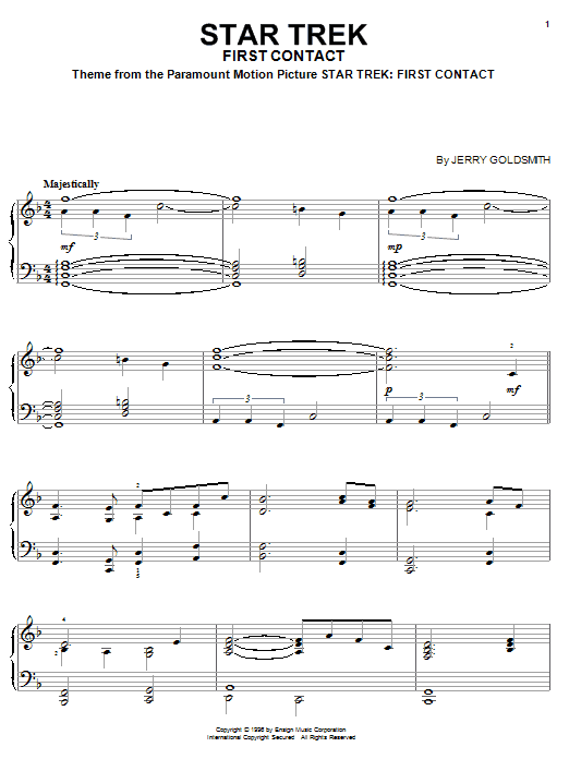 Jerry Goldsmith Star Trek(R) First Contact Sheet Music Notes & Chords for Easy Piano - Download or Print PDF
