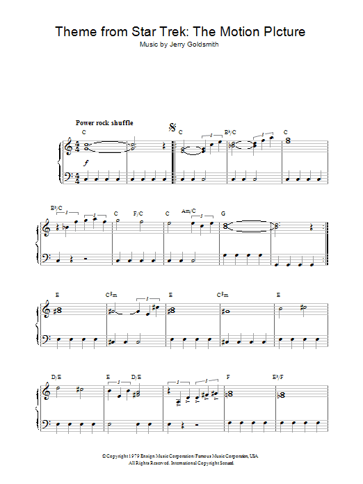 Jerry Goldsmith Theme from Star Trek: The Motion Picture Sheet Music Notes & Chords for Easy Piano - Download or Print PDF