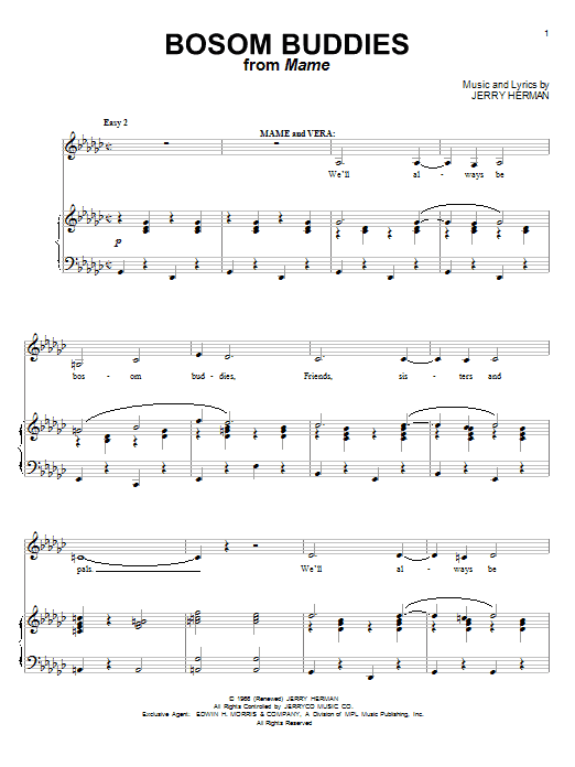 Jerry Herman Bosom Buddies Sheet Music Notes & Chords for Piano, Vocal & Guitar (Right-Hand Melody) - Download or Print PDF