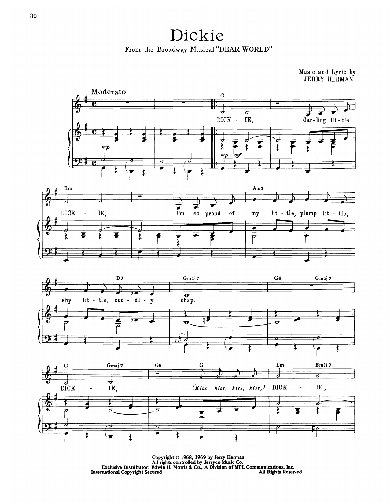 Jerry Herman Dickie (from Dear World) Sheet Music Notes & Chords for Piano, Vocal & Guitar Chords (Right-Hand Melody) - Download or Print PDF