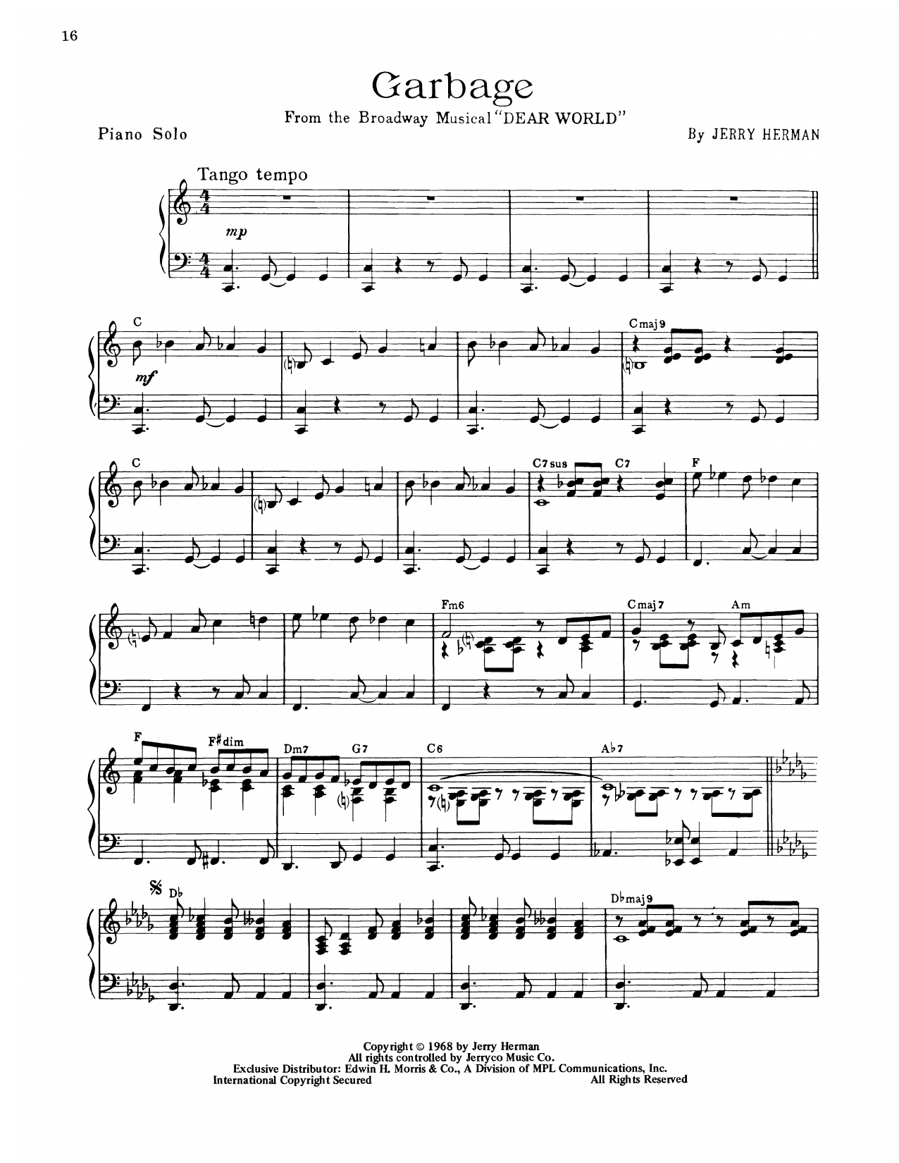 Jerry Herman Garbage (from Dear World) Sheet Music Notes & Chords for Piano Solo - Download or Print PDF