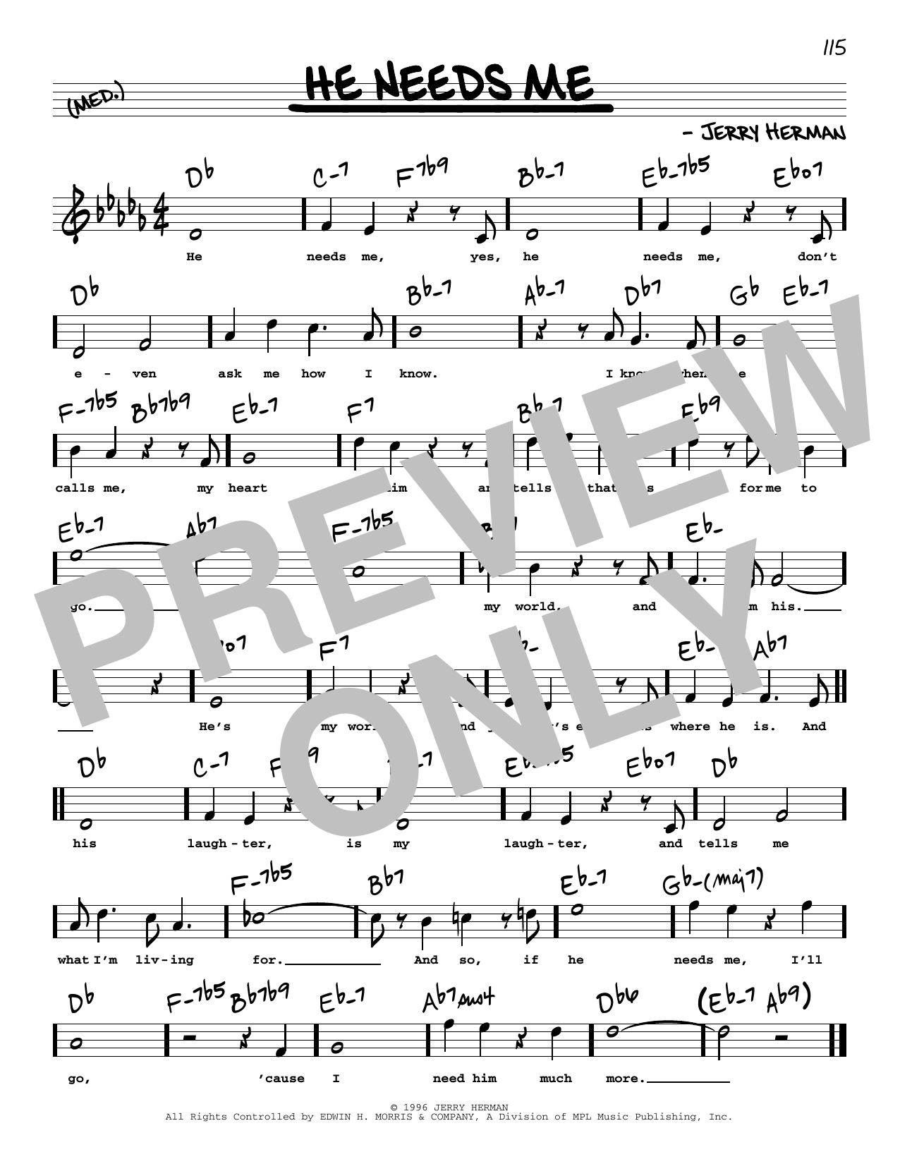 Jerry Herman He Needs Me (High Voice) Sheet Music Notes & Chords for Real Book – Melody, Lyrics & Chords - Download or Print PDF