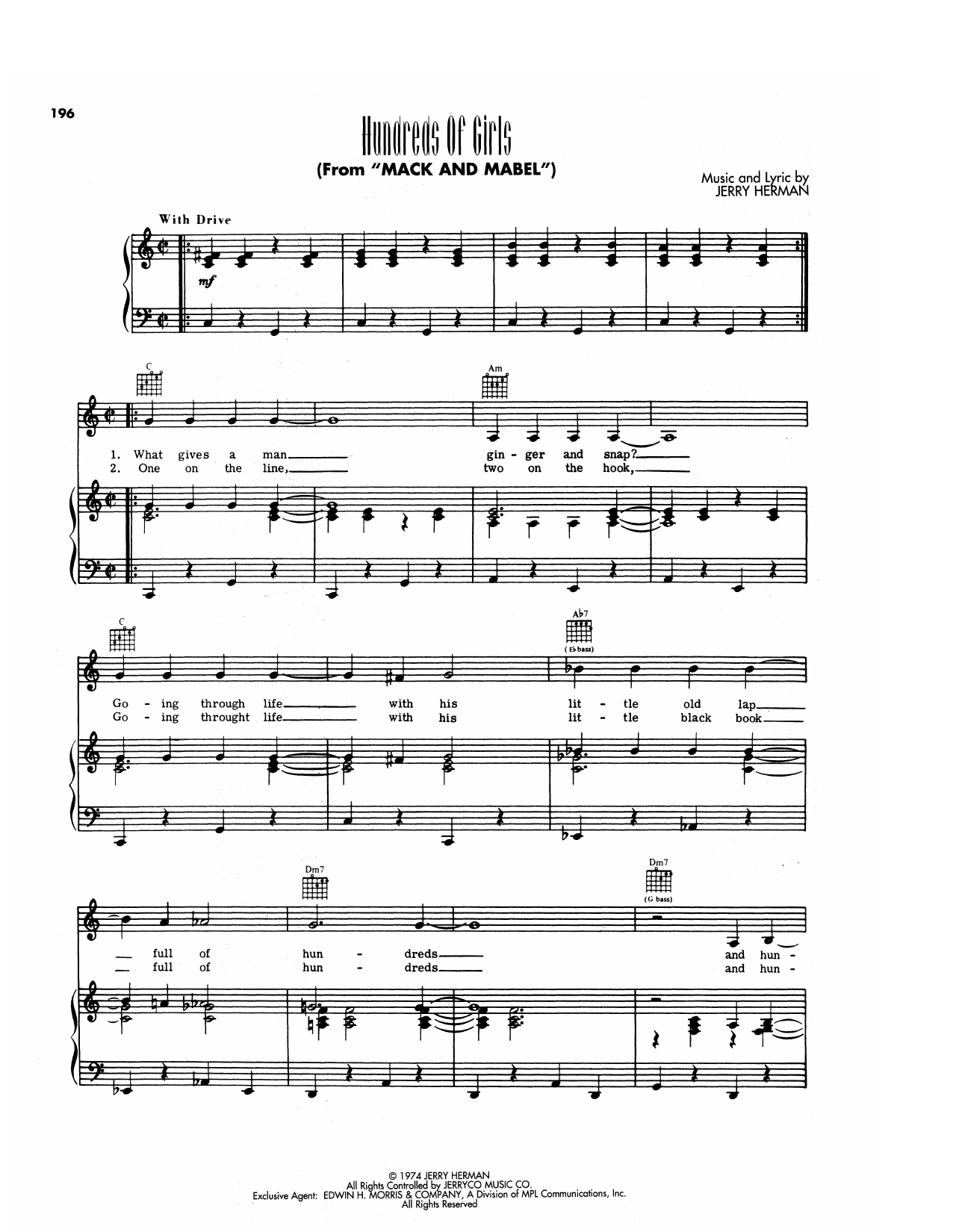 Jerry Herman Hundreds Of Girls (from Mack & Mabel) Sheet Music Notes & Chords for Piano, Vocal & Guitar Chords (Right-Hand Melody) - Download or Print PDF