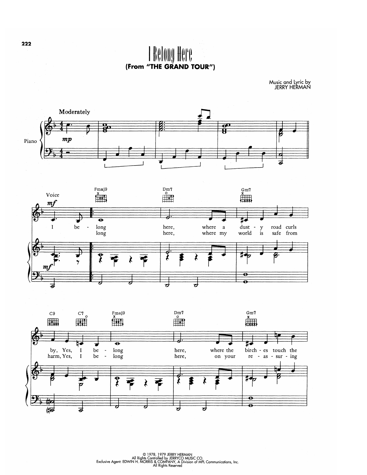 Jerry Herman I Belong Here (from The Grand Tour) Sheet Music Notes & Chords for Piano, Vocal & Guitar Chords (Right-Hand Melody) - Download or Print PDF