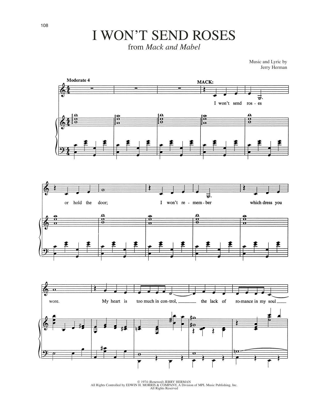 Jerry Herman I Won't Send Roses (from Mack and Mabel) Sheet Music Notes & Chords for Piano & Vocal - Download or Print PDF