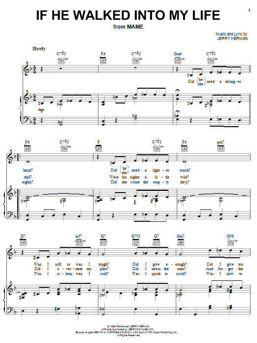 Jerry Herman If He Walked Into My Life Sheet Music Notes & Chords for Piano, Vocal & Guitar (Right-Hand Melody) - Download or Print PDF