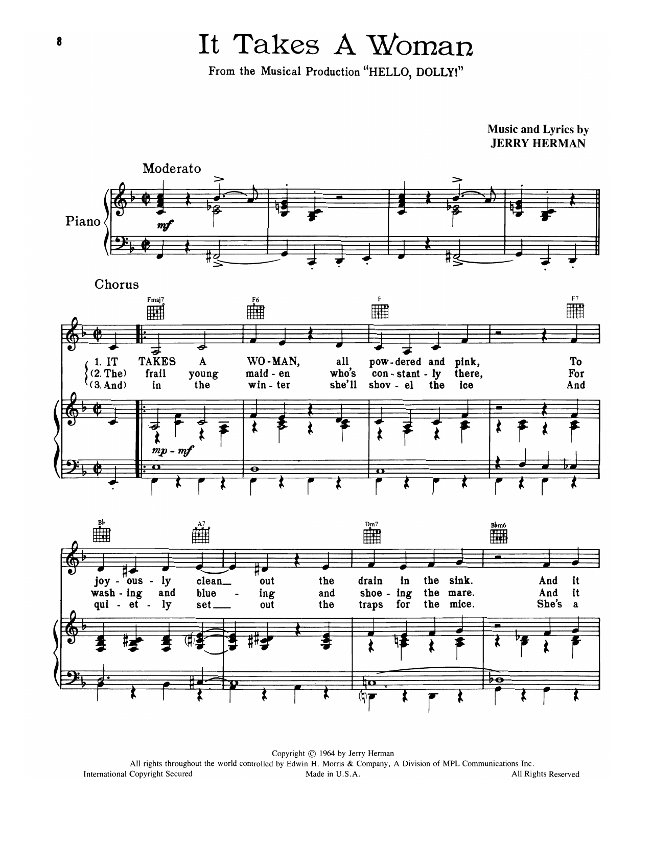 Jerry Herman It Takes A Woman (from Hello, Dolly!) Sheet Music Notes & Chords for Piano, Vocal & Guitar Chords (Right-Hand Melody) - Download or Print PDF