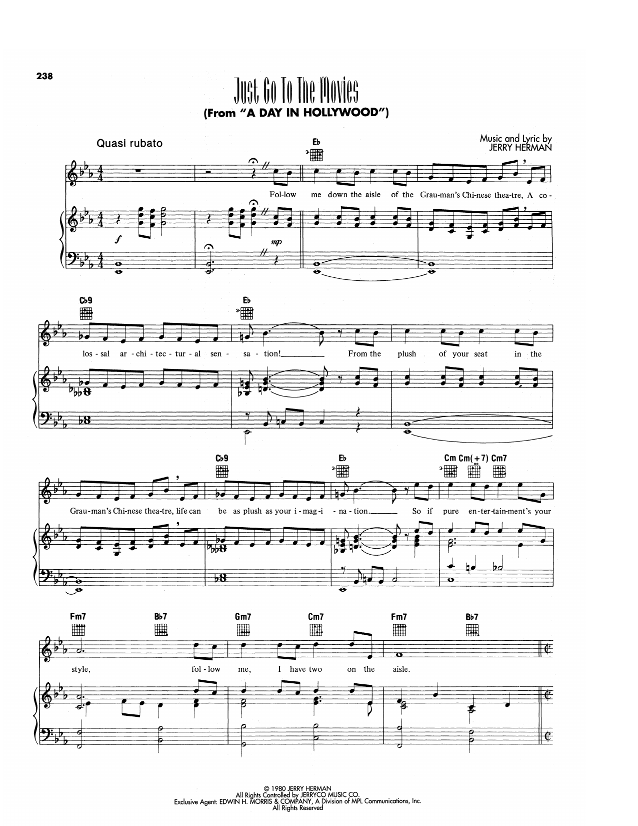 Jerry Herman Just Go To The Movies (from A Day In Hollywood/A Night in The Ukraine) Sheet Music Notes & Chords for Piano, Vocal & Guitar Chords (Right-Hand Melody) - Download or Print PDF