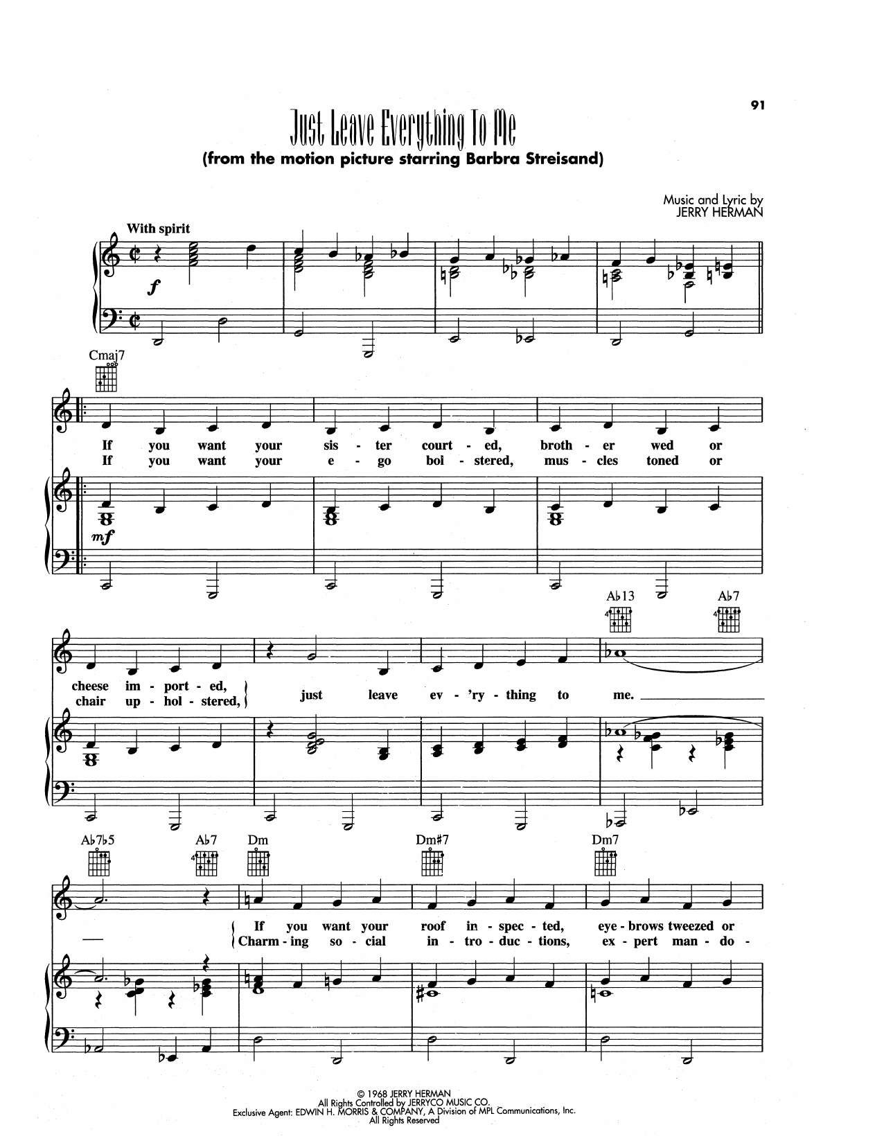 Jerry Herman Just Leave Everything To Me (from Hello, Dolly!) Sheet Music Notes & Chords for Piano, Vocal & Guitar Chords (Right-Hand Melody) - Download or Print PDF