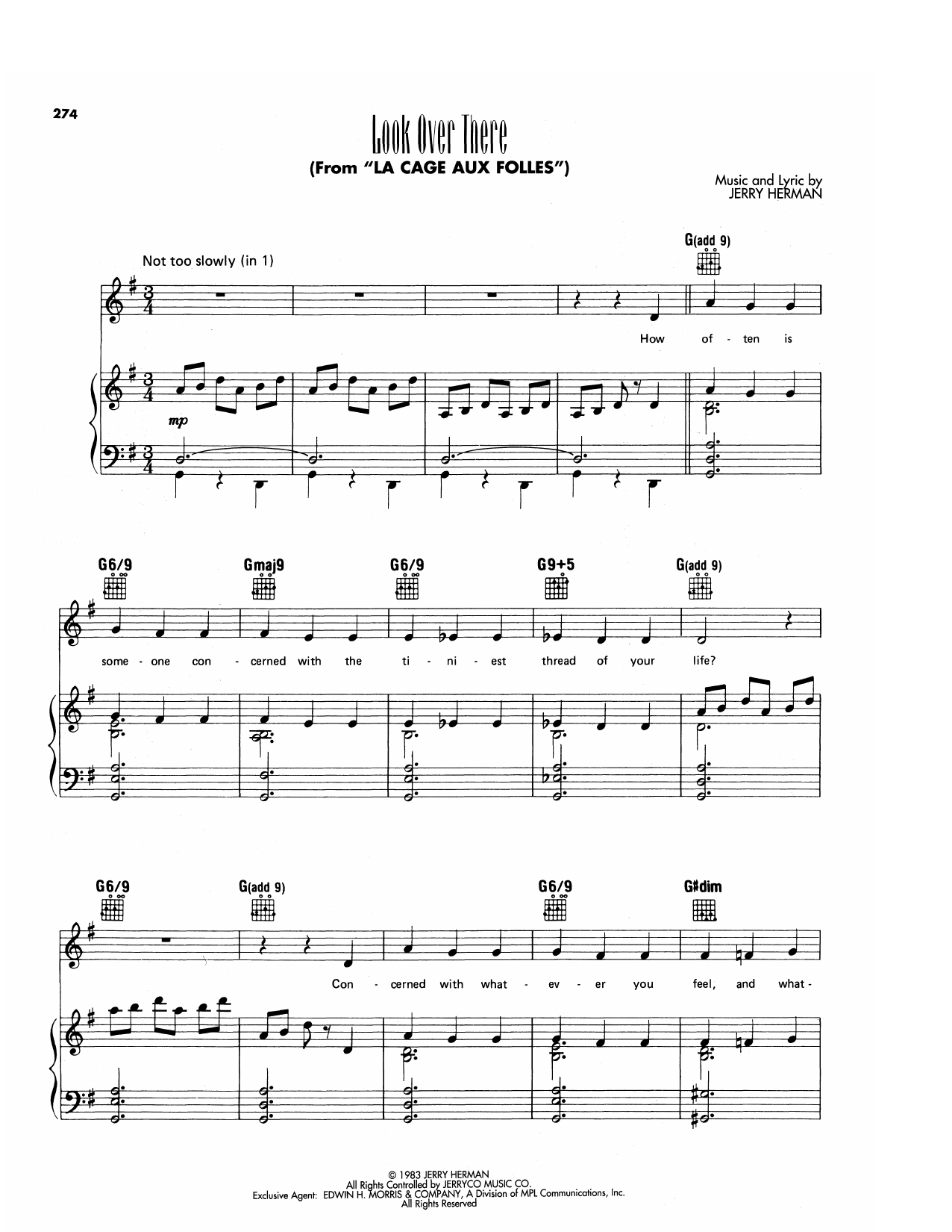 Jerry Herman Look Over There (from La Cage Aux Folles) Sheet Music Notes & Chords for Piano, Vocal & Guitar Chords (Right-Hand Melody) - Download or Print PDF