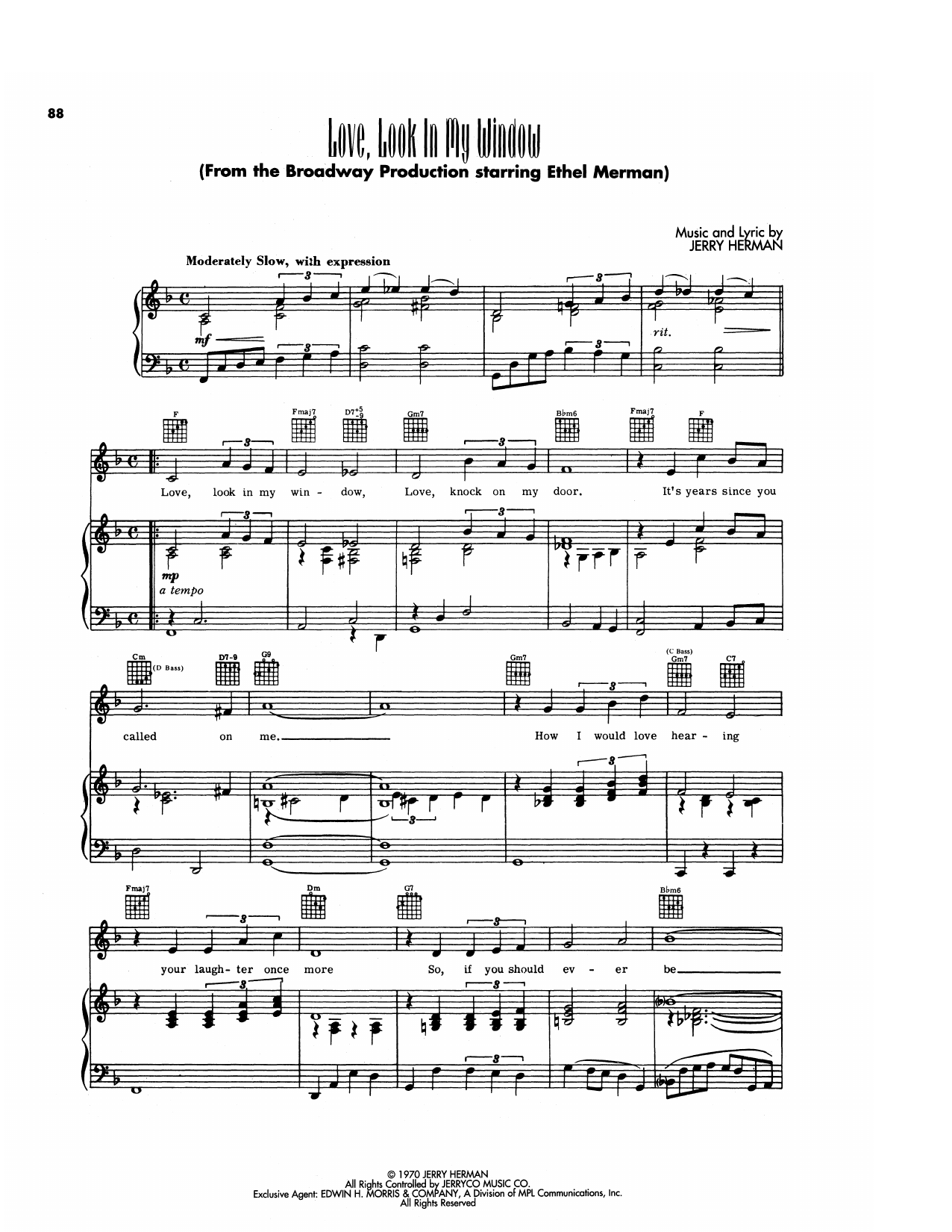 Jerry Herman Love, Look In My Window (from Hello, Dolly!) Sheet Music Notes & Chords for Piano, Vocal & Guitar Chords (Right-Hand Melody) - Download or Print PDF