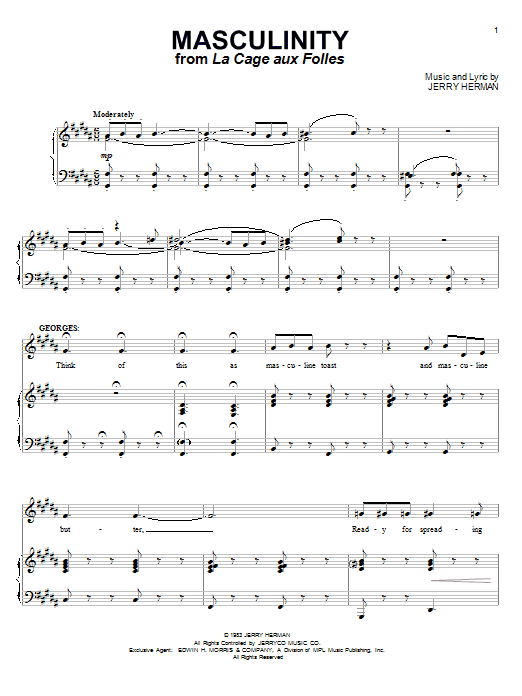 Jerry Herman Masculinity Sheet Music Notes & Chords for Piano, Vocal & Guitar (Right-Hand Melody) - Download or Print PDF Jerry Herman Masculinity Sheet Music Notes & Chords for Piano, Vocal & Guitar (Right-Hand Melody) - Download or Print PDF
