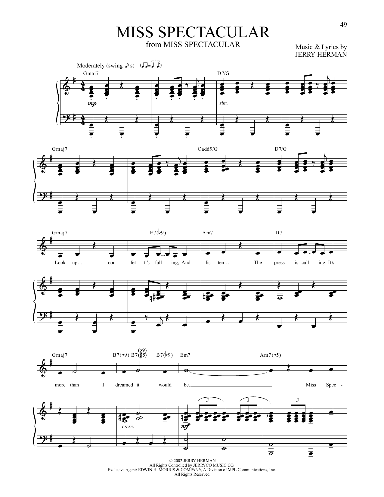 Jerry Herman Miss Spectacular Sheet Music Notes & Chords for Piano & Vocal - Download or Print PDF