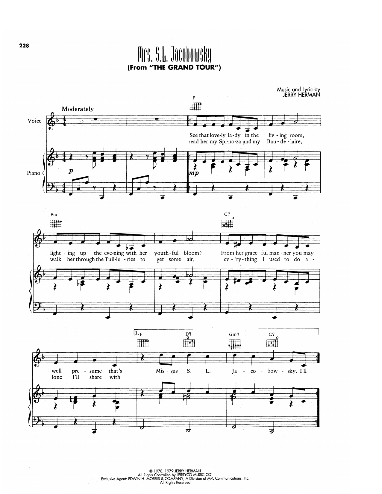 Jerry Herman Mrs. S.L. Jacobowsky (from The Grand Tour) Sheet Music Notes & Chords for Piano, Vocal & Guitar Chords (Right-Hand Melody) - Download or Print PDF