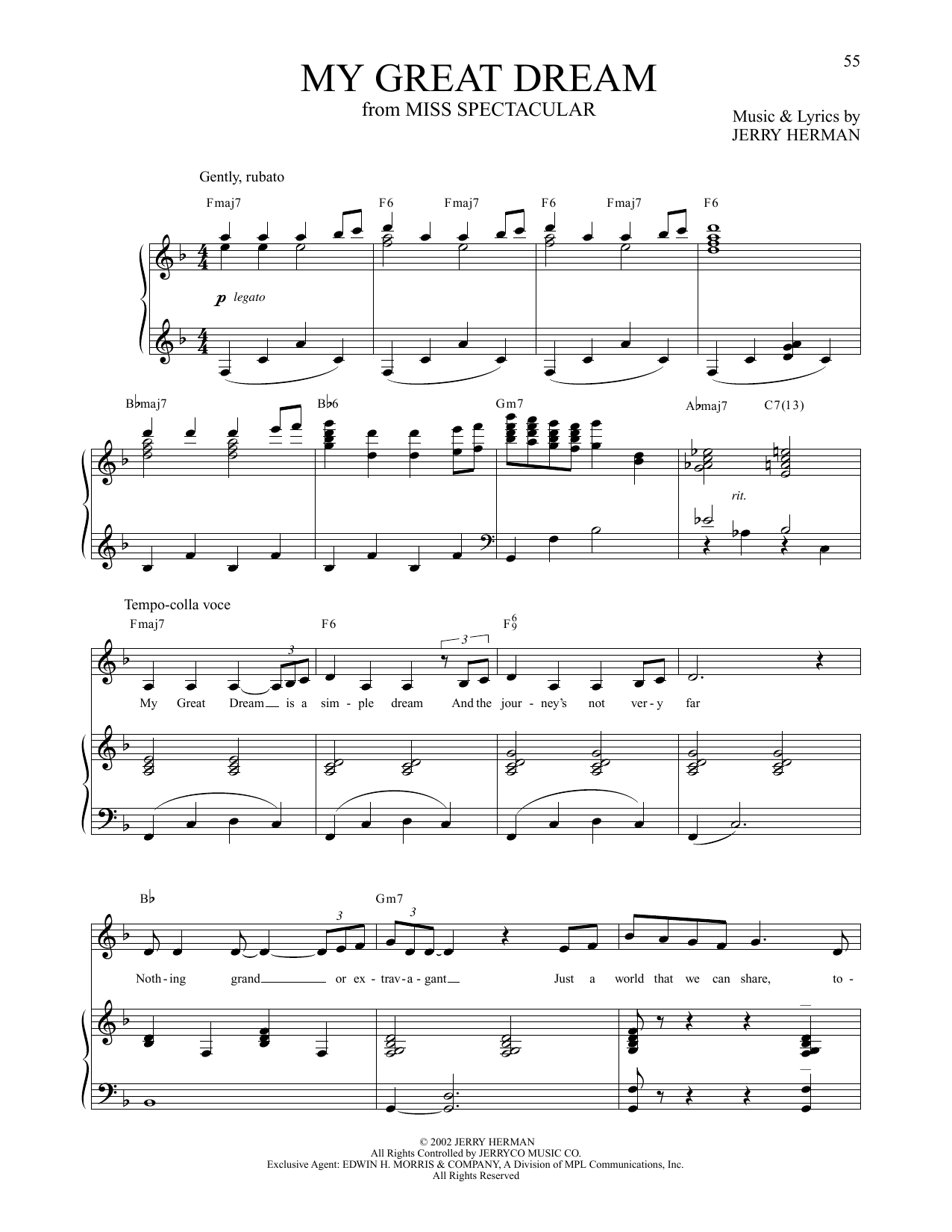 Jerry Herman My Great Dream (from Miss Spectacular) Sheet Music Notes & Chords for Piano & Vocal - Download or Print PDF