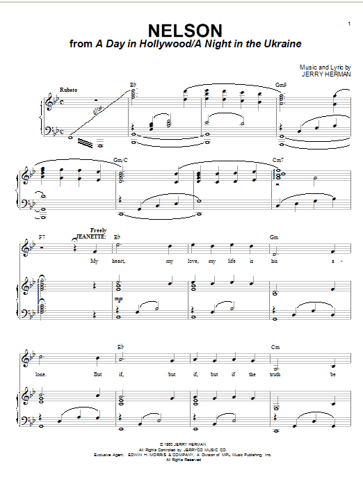 Jerry Herman Nelson Sheet Music Notes & Chords for Piano, Vocal & Guitar (Right-Hand Melody) - Download or Print PDF