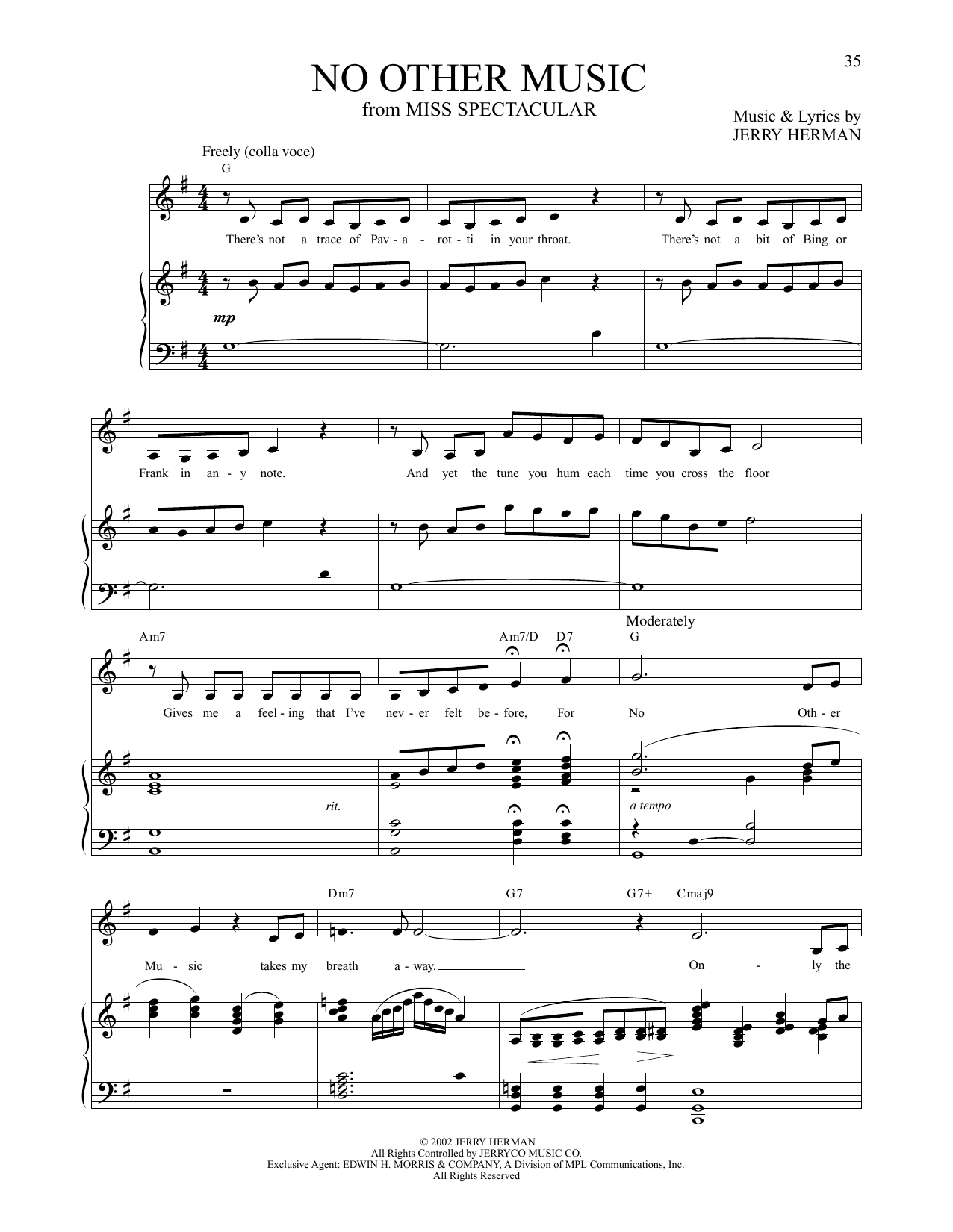 Jerry Herman No Other Music (from Miss Spectacular) Sheet Music Notes & Chords for Piano & Vocal - Download or Print PDF