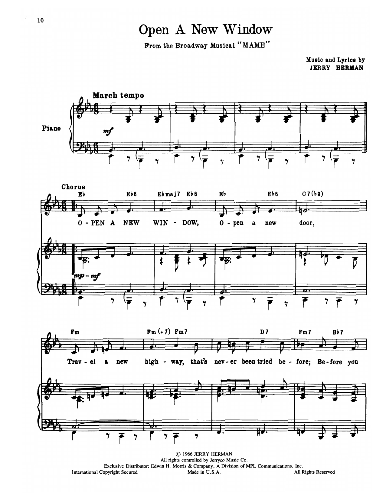 Jerry Herman Open A New Window (from Mame) Sheet Music Notes & Chords for Piano, Vocal & Guitar (Right-Hand Melody) - Download or Print PDF