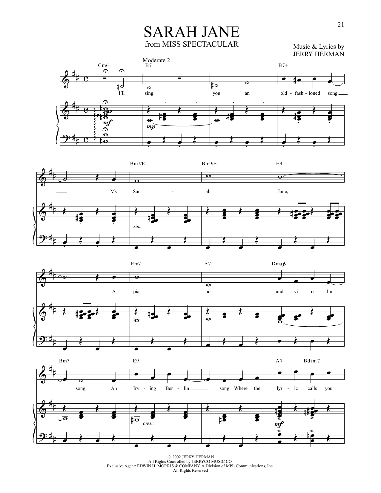 Jerry Herman Sarah Jane (from Miss Spectacular) Sheet Music Notes & Chords for Piano & Vocal - Download or Print PDF
