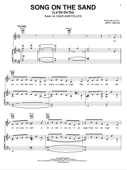 Jerry Herman Song On The Sand (La Da Da Da) Sheet Music Notes & Chords for Melody Line, Lyrics & Chords - Download or Print PDF