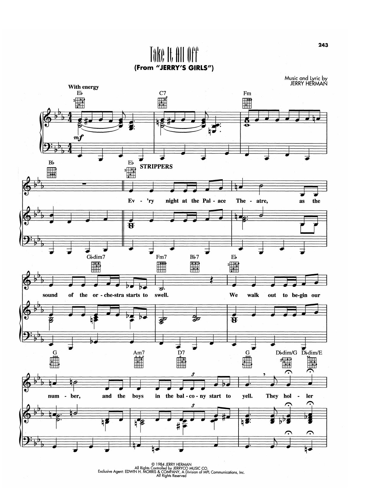 Jerry Herman Take It All Off (from Jerry's Girls) Sheet Music Notes & Chords for Piano, Vocal & Guitar Chords (Right-Hand Melody) - Download or Print PDF