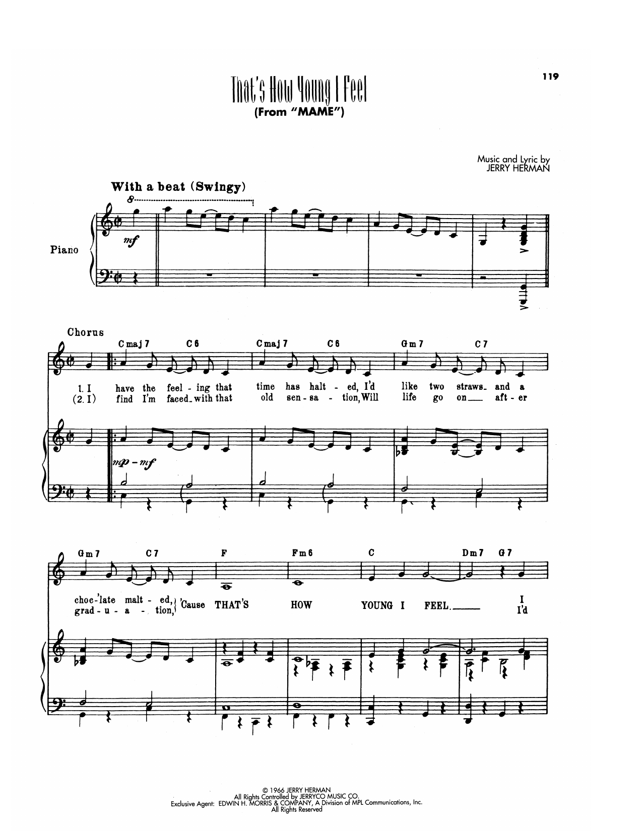 Jerry Herman That's How Young I Feel (from Mame) Sheet Music Notes & Chords for Piano, Vocal & Guitar Chords (Right-Hand Melody) - Download or Print PDF