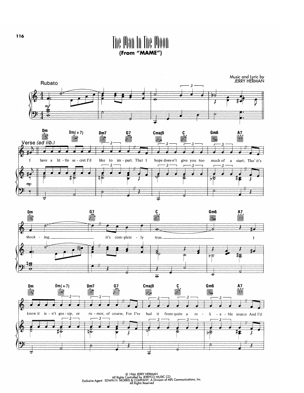 Jerry Herman The Man In The Moon (from Mame) Sheet Music Notes & Chords for Piano, Vocal & Guitar Chords (Right-Hand Melody) - Download or Print PDF