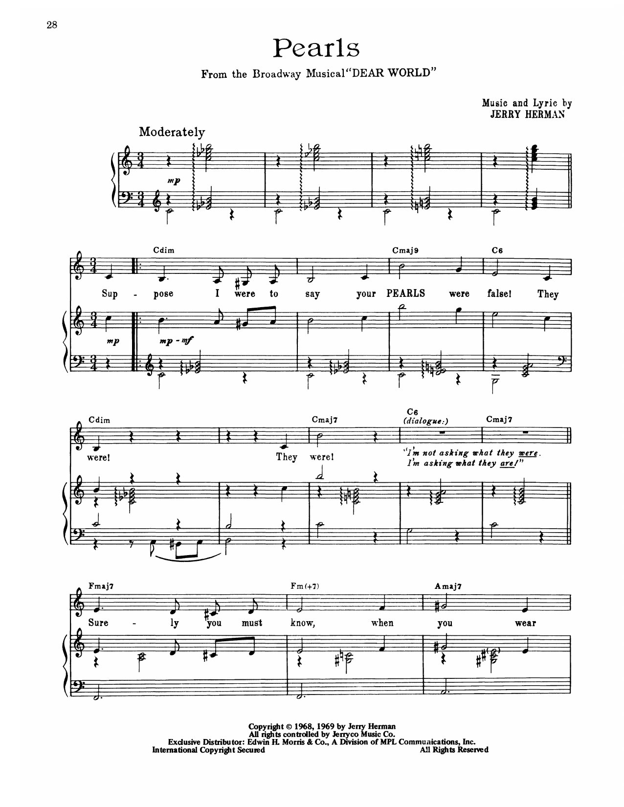 Jerry Herman The Pearls (from Dear World) Sheet Music Notes & Chords for Piano, Vocal & Guitar Chords (Right-Hand Melody) - Download or Print PDF